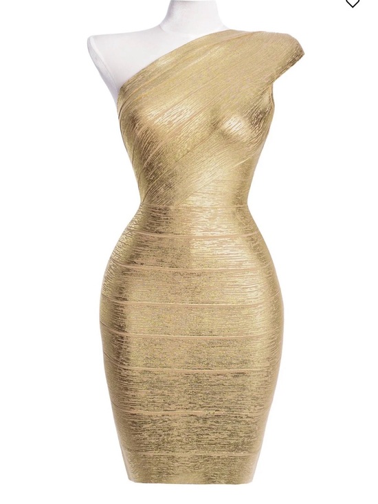 Bella Barnett Dresses & Skirts - One-Shoulder Metallic Gold Bodycon Dress SIZE M
